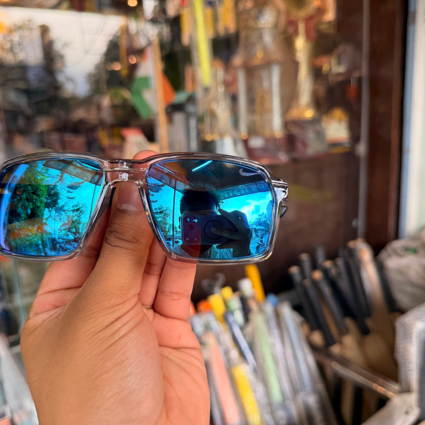 Nike Blue Polarised Premium Rectangle Frame Sports Sunglass with Free Sunglasses Cover