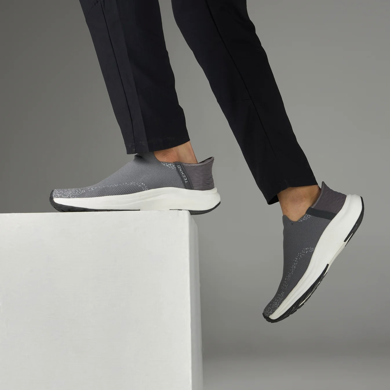 Technosports Free-Hands Shoes with NITRO-LITE. Highly Comfortable Slip in Shoes. (Grey Colour)