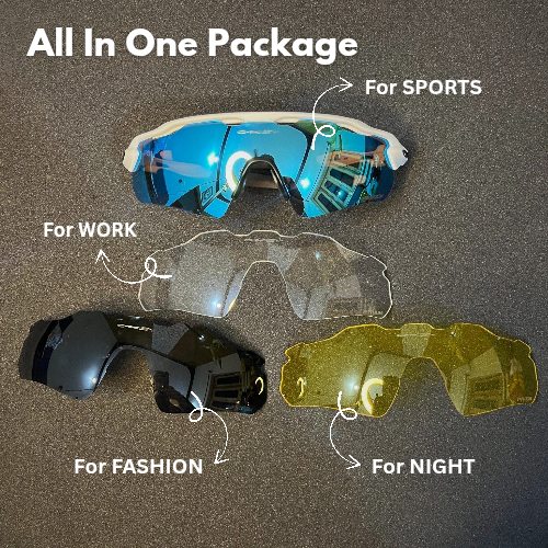 Att. Radar Aqua White With 3 Attachment Lens Unisex High Quality Sports Sunglasses